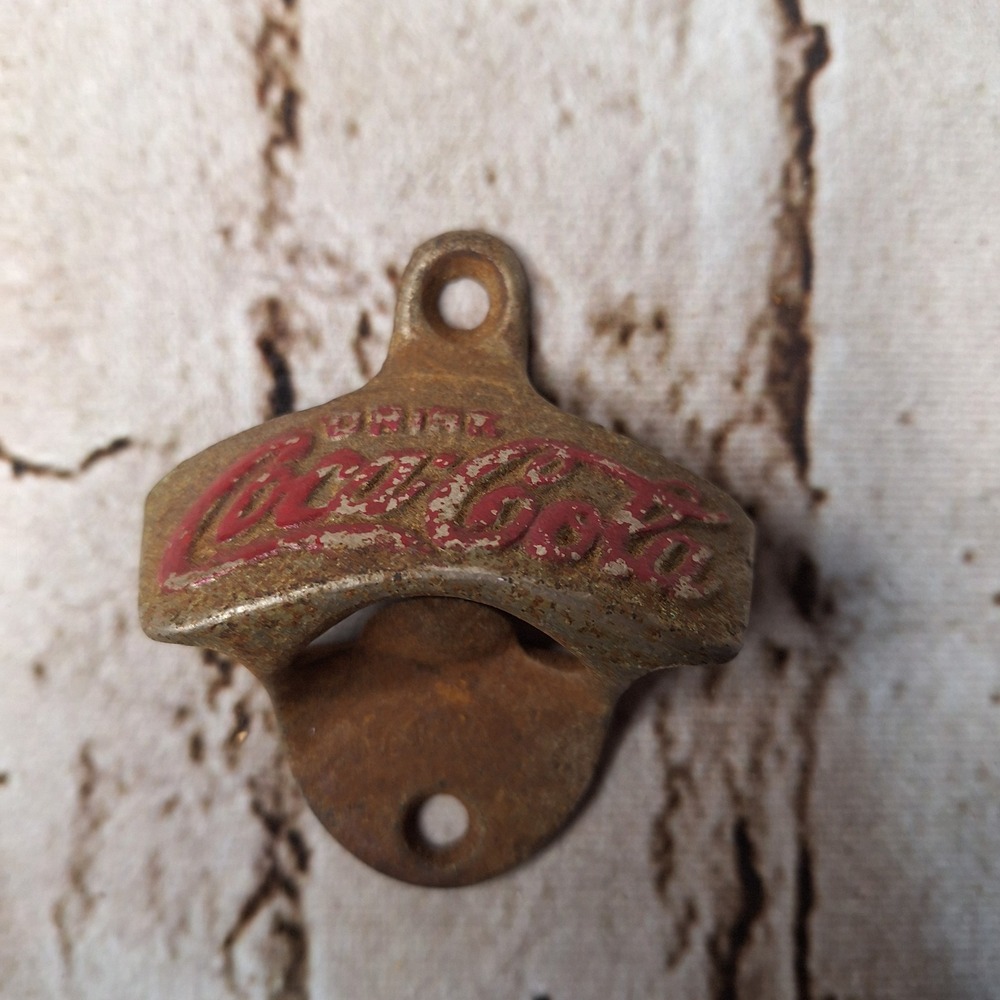 Vintage Coca-Cola Wall Mount Bottle Opener Cast Iron Soda Advertising Red Logo